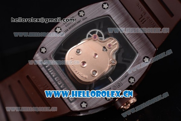 Richard Mille RM052 Miyota 9015 Automatic Ceramic Case with Skull Dial Dot Markers and Brown Rubber Strap - Click Image to Close